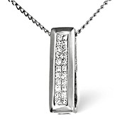 18K White Gold Princess Cut Diamond Bar Pendant 0.25CT H/Si