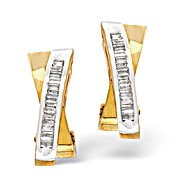 9K Gold Baguette Diamond Crossover Earring