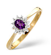 9K Gold Diamond and Amethsyt Ring 0.06CT