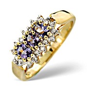 9K Gold Diamond and Tanzanite Cluster Ring