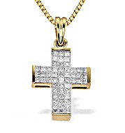 9K Gold Diamond Princess Cut Cross Pendant (1.00ct)