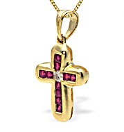 9K Gold Diamond Ruby Cross Pendant with Diamond Centre Stone 0.05CT R 0.27CT