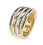 9K Gold Diamond Three Row Channel Set Ring
