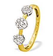 9K Gold Diamond Triple Cluster Ring (0.26ct)