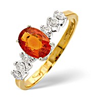 9K Gold Orange Sapphire Ring with Shoulder Diamonds