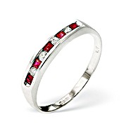 9K White Gold Alternating Diamond and Ruby Ring(0.22ct)