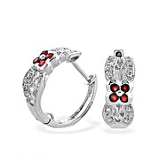 9K White Gold Diamond and Ruby Flower Detail Earrings