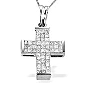 9K White Gold Diamond Princess Cut Cross Pendant (1.00ct)