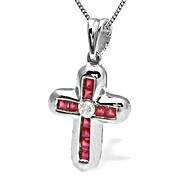 9KW Diamond and Ruby Cross Pendant with Diamond centre stone 0.05CT R 0.27CT