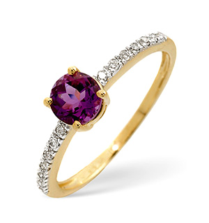 Amethyst and 0.09CT Diamond Ring 9K Yellow Gold