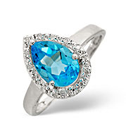 Blue Topaz and 0.07CT Diamond Ring 9K White Gold