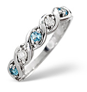 Blue Topaz and 0.08CT Diamond Ring 9K White Gold