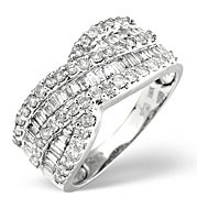 Cross-Over Ring 1.00CT Diamond 18K White Gold