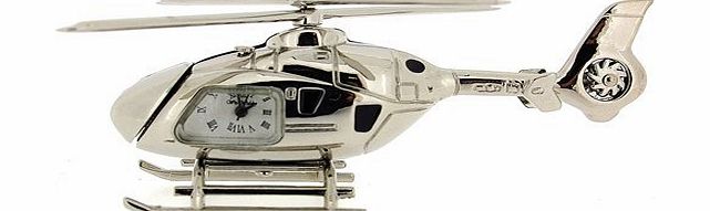 The Emporium Miniature Clocks Miniature Helicopter Novelty Silver Tone Collectors Clock 9699