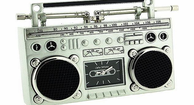 The Emporium Miniature Clocks Miniature Silver Ghetto Blaster / Stereo Novelty Desktop Collectors Clock 9863