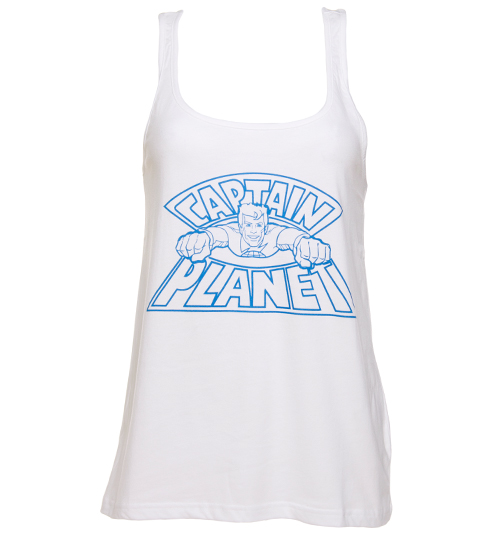 Ladies White Captain Planet Logo Organic Vest