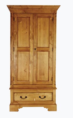 The Pine Factory GEORGIAN 2 DOOR PINE WARDROBE WITH DRAWER