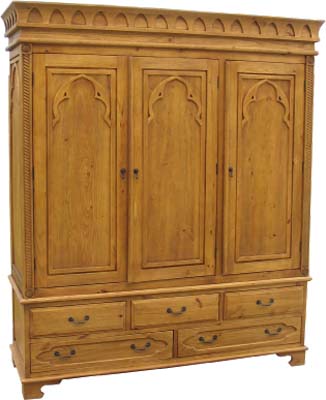 The Pine Factory LARGE 3 DOOR / 5 DRAWER MEDIEVAL PINE WARDROBE