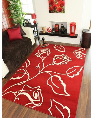 LARGE RED CREAM MODERN STENCIL FLOWER MOTIF RUG SHIRAZ 1347-R55 120cm x 170cm