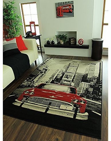 Milan Modern Red Retro 3D Times Square Print Rug 1880-W11 - 2 Sizes