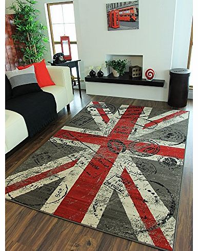 Milan Retro Red, Grey & Off-White Union Jack Print Rug 1878-W55 - 2 Sizes