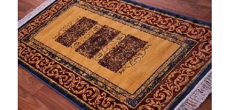 The Rug House Yellow Gold Blue Terracotta Silk Style Elegant Rug Small Soft Thin Rugs - 85cm x 150cm