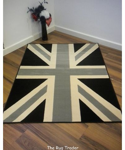 The Rug Trader Funky Retro Buckingham Black Grey Union Jack Rug 120cm x 160cm