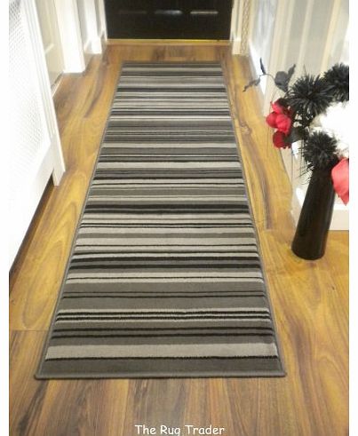 The Rug Trader Modern Stripe Rug Grey Black Hall Runner 60cm x 220cm