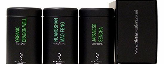 The Tea Makers of London Huang Shan Mao Feng Green Tea , Organic Dragon Well and Japanese Sencha Caddy Gift Set