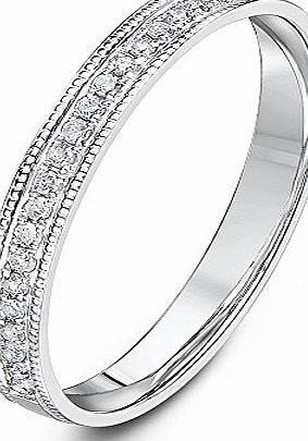Theia 9ct White Gold Flat Court 0.10ct Round Diamond Millgrain Edge 2.5mm Eternity Ring - Size L