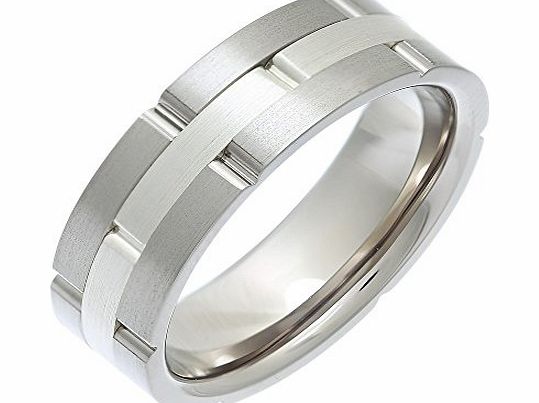 Theia Titanium and Silver Inlay Flat Court Matt Brick 7mm Ring - Size R