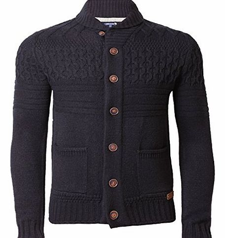 Threadbare Mens Cardigan Knitwear Shawl Neck Sweater Cardi Cable Knit Threadbare IMT 064, Navy, Large