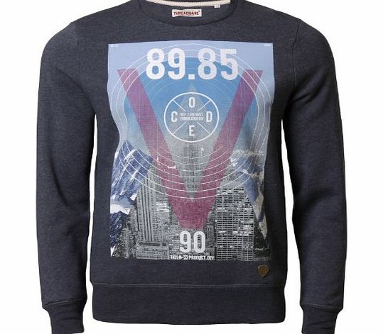 Threadbare Mens Sweatshirt Threadbare FMS 030 Jumper Printed Graphic Crew Neck Top, Denim Marl, Medium