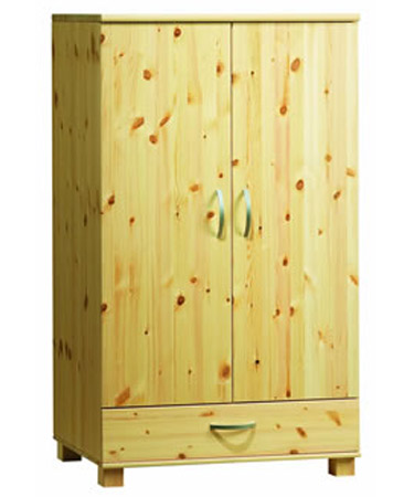 Natural pine low wardrobe with drawer