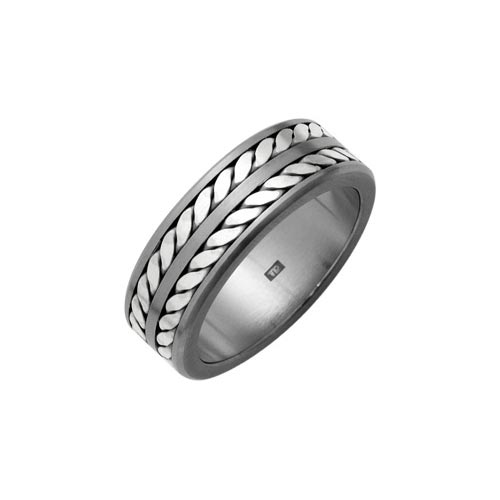 8mm Titanium Double Weave Ring With Silver Inlay By Ti2