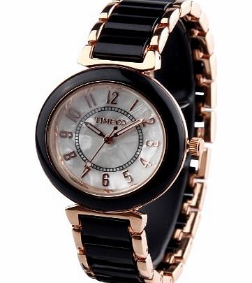 Time100  Fashion Diamond Natural Fritillaria Dial Blackamp;Rose Golden Acrylic Band Ladies Watch #W50149L.01A