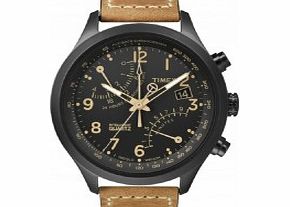 Timex Intelligent Quartz Mens Black Tan Fly-Back