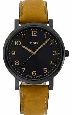 Mens Tan Strap Black Dial Easy Read Watch