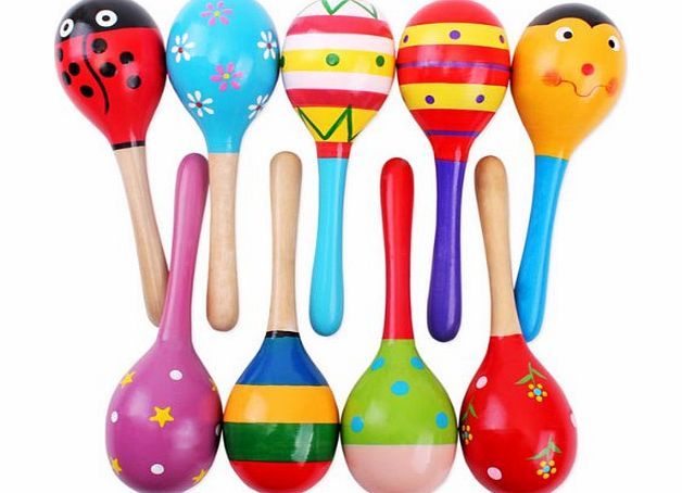 Tinksky  2pcs 20cm Funny Children Kids Wooden Maracas Rattle Shakers Musical Educational Toys (Random Color Pattern)