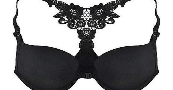 tinxs  Black Sexy Hot Ladys Women Front Closure Lace Racer Back Push Up Seamless Bra 32/34/36 (32)