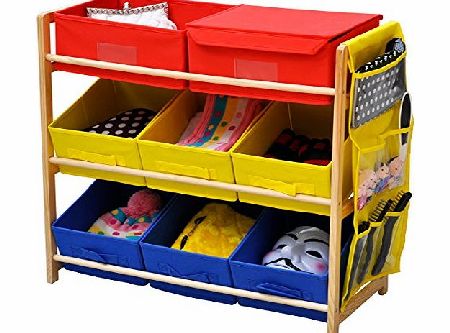 tinxs  Childrens Kids 3 Tier Toy Green Pine Storage Unit Canvas Drawer Bedroom Shelf Gift Box