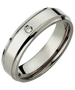 Titanium Gents Cubic Zirconia Polished Band Ring