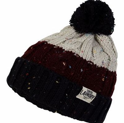 Tokyo Laundry Unisex Enstone Stripe Knitted Winter Warm Bobble Hat Navy Blue One Size