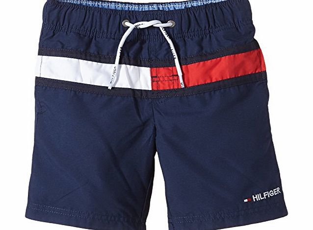 Tommy Hilfiger Boys Flag Striped Swim Shorts, Black (Black Iris/Peacoat), 14 Years