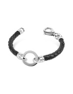 Tonino Lamborghini Black Braided Leather and Sterling Silver Bracelet