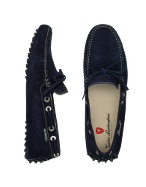 Tonino Lamborghini Mens Dark Blue Suede Driver Shoes