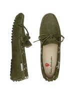Tonino Lamborghini Mens Musk Green Suede Driver Shoes