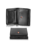 Womens Logo Black Calfskin Leather Trifold