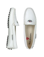 Tonino Lamborghini Womens White Leather Driver Shoes