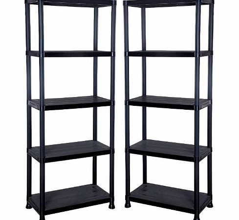 2 x 5 Tier 60cm Wide Heavy Duty Black Plastic Shelving - (60 x 30 x 172cm)